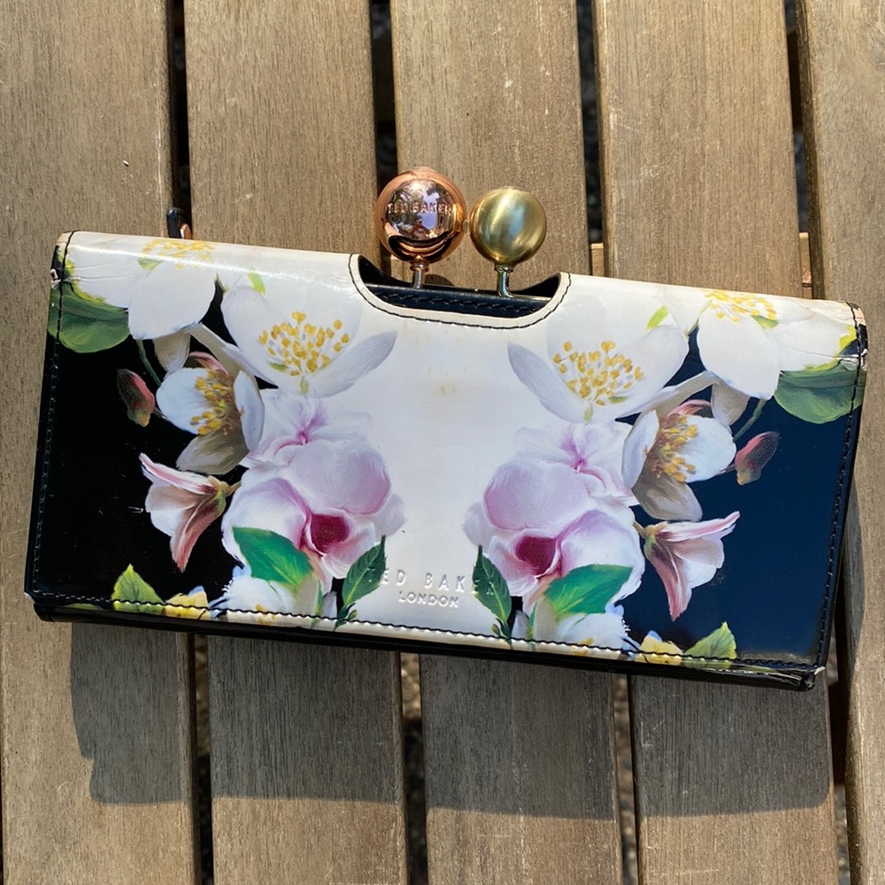 Ted Baker London | black and floral leather wallet